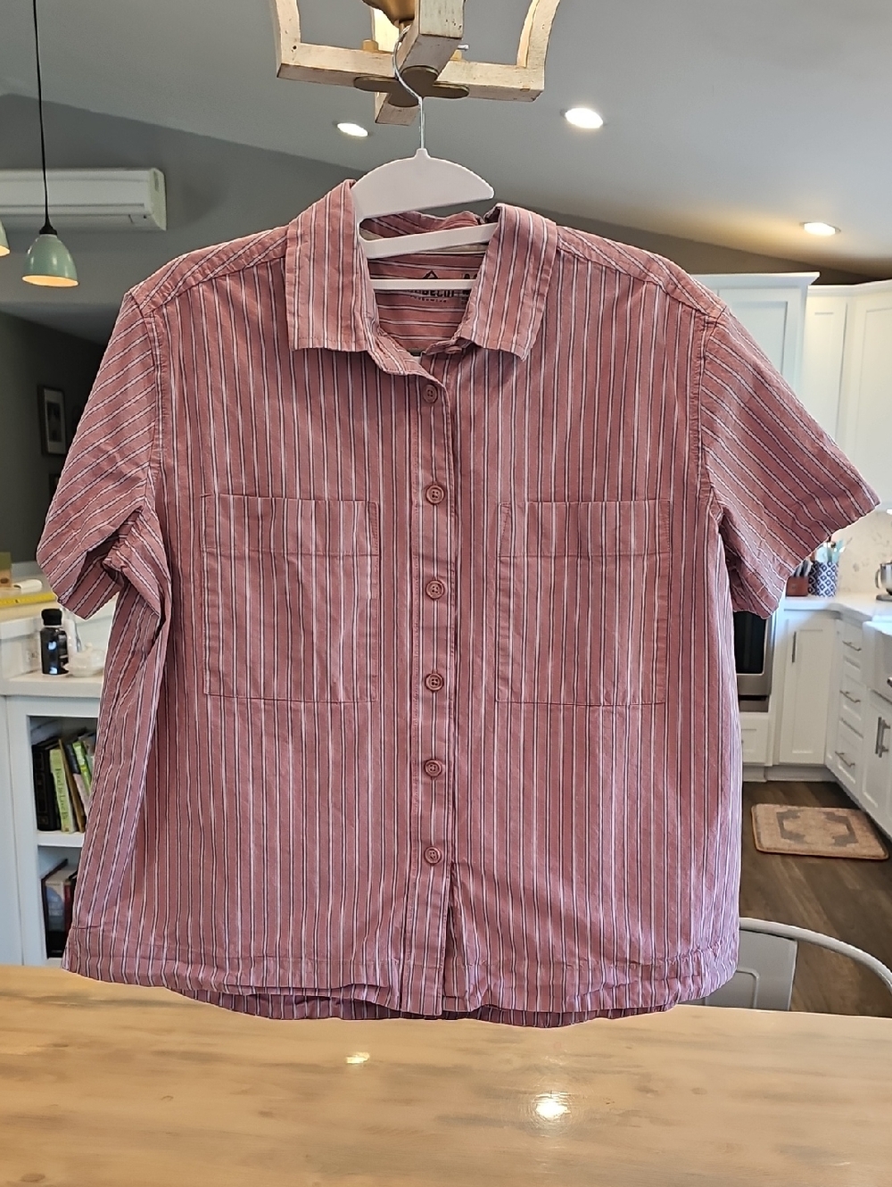 Ridgecut Short-Sleeve Button-Down Shirt — Dusty Rose Stripe M